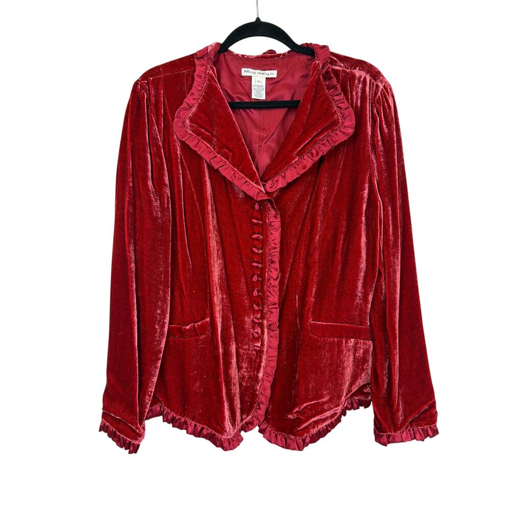 Telluride Clothing Co. Red Velvet Ruffle Blazer Peter Pan Collar Chic 12